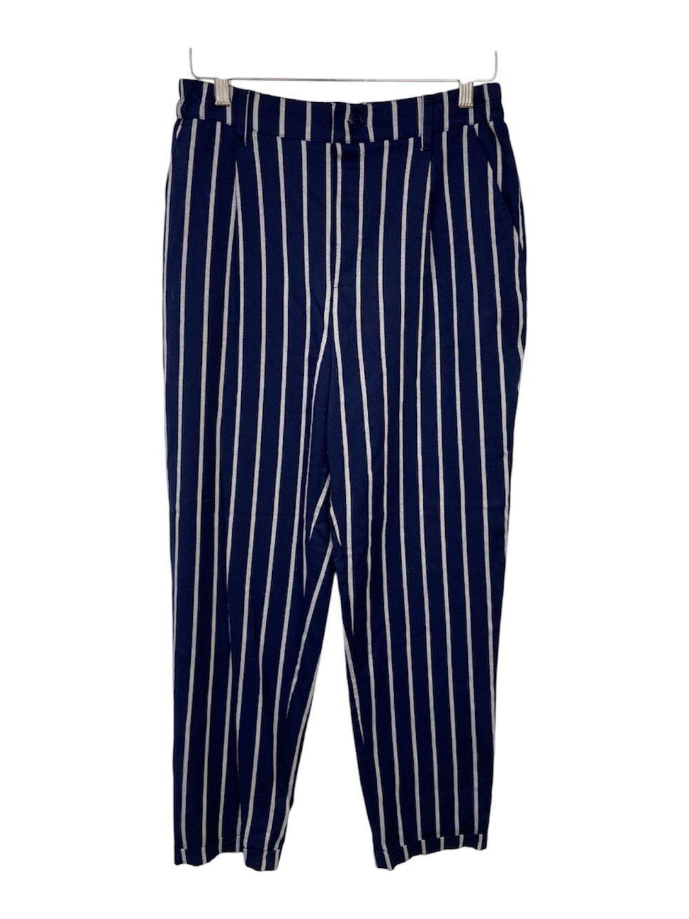 Forever 21 Navy and White Vertical Stripe Trousers Size Large